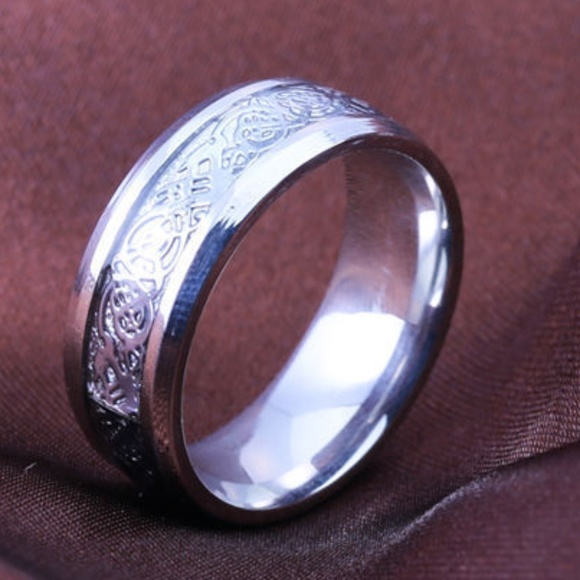 Men's Silver Celtic Dragon Titanium Ring sz 9-12 - Picture 7 of 8